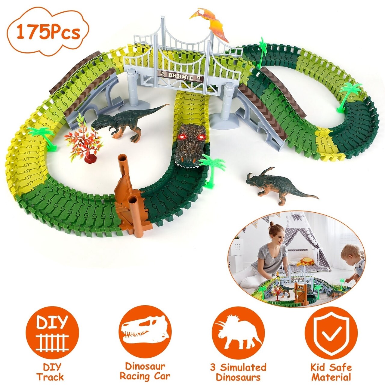 Global Phoenix 175Pcs Dinosaur Race Track Set Flexible DIY Track